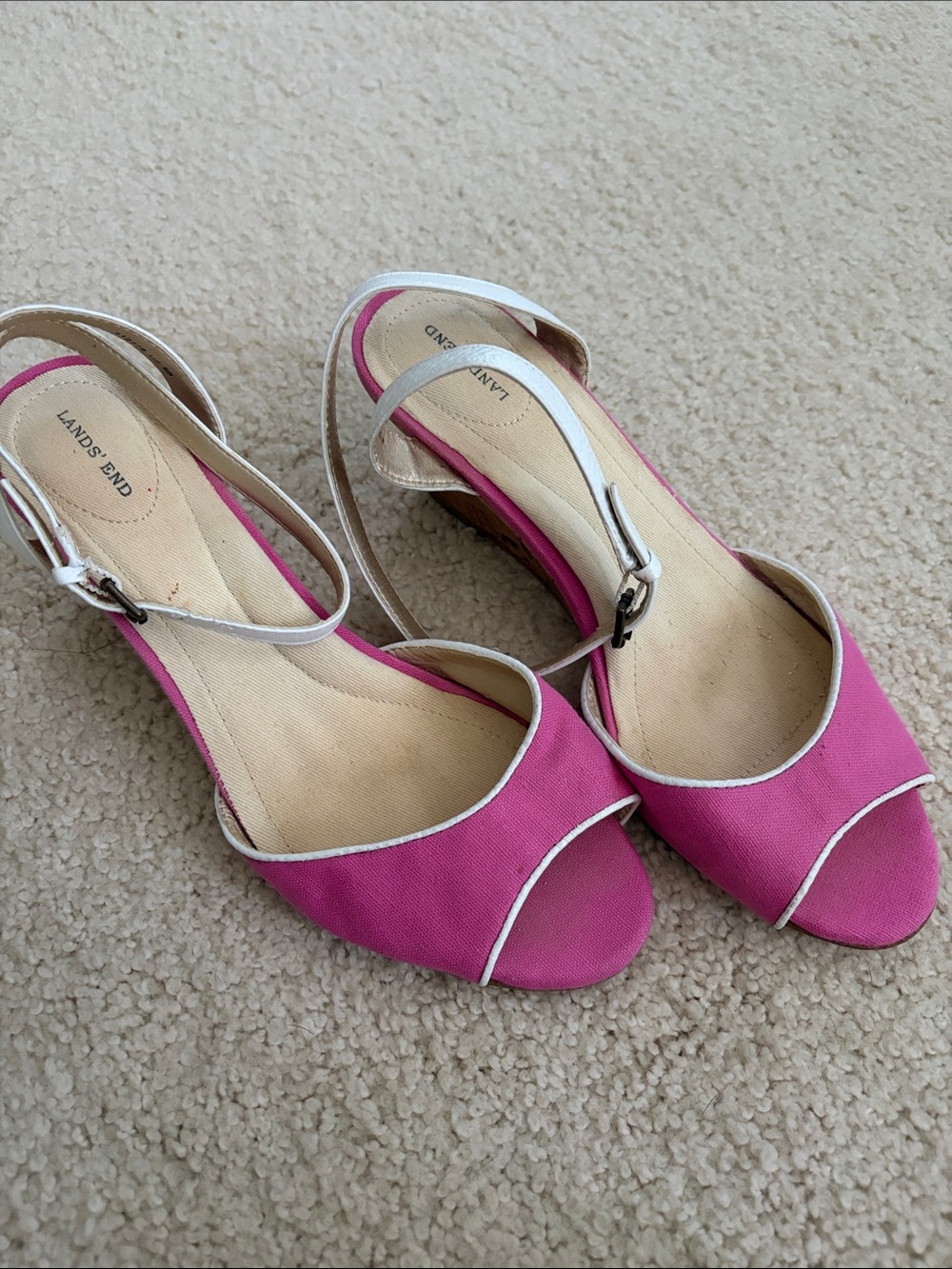 Lands' End Hot Pink and White Open-Toe Slingback Sandals
